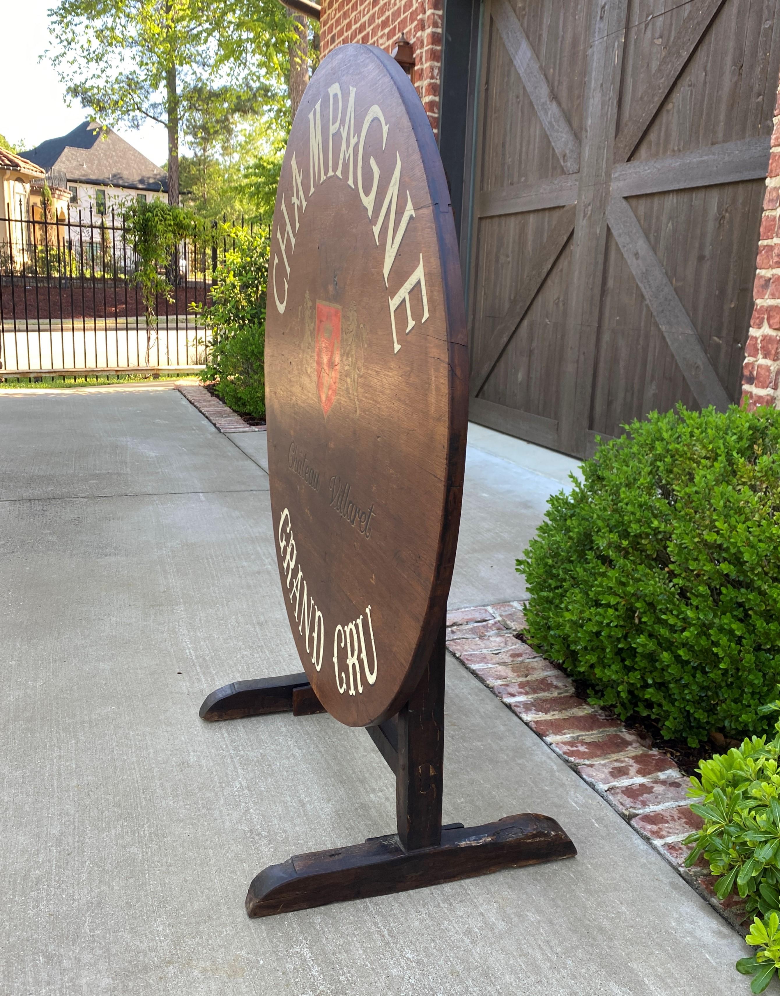 Antique French Wine Table Champagne Round Flip Top Gateleg Oak Trestle Feet  In Good Condition In Tyler, TX