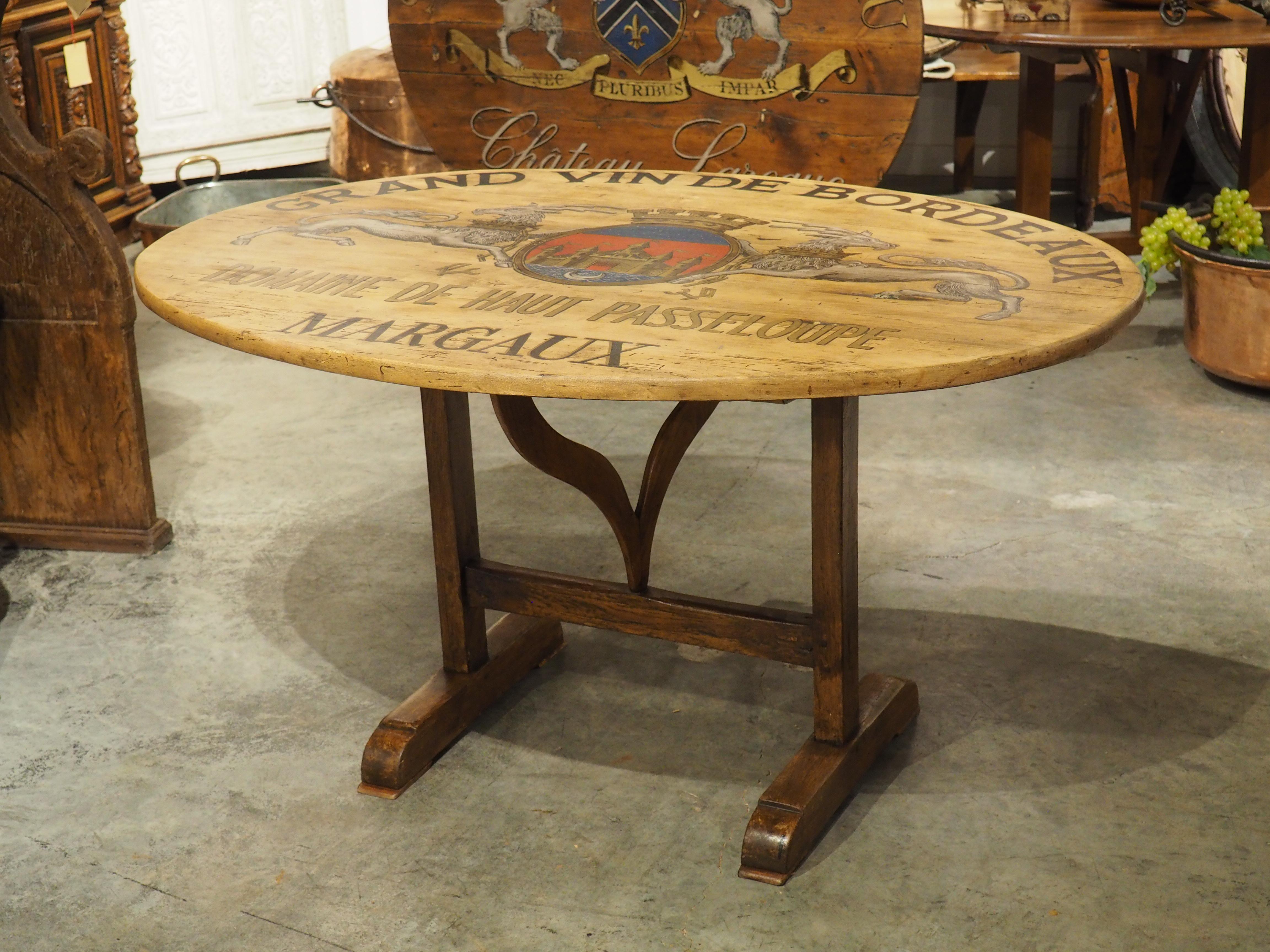 Hand-Carved Antique French Wine Tasting Table, Grand Vin De Bordeaux Margaux, 19th Century