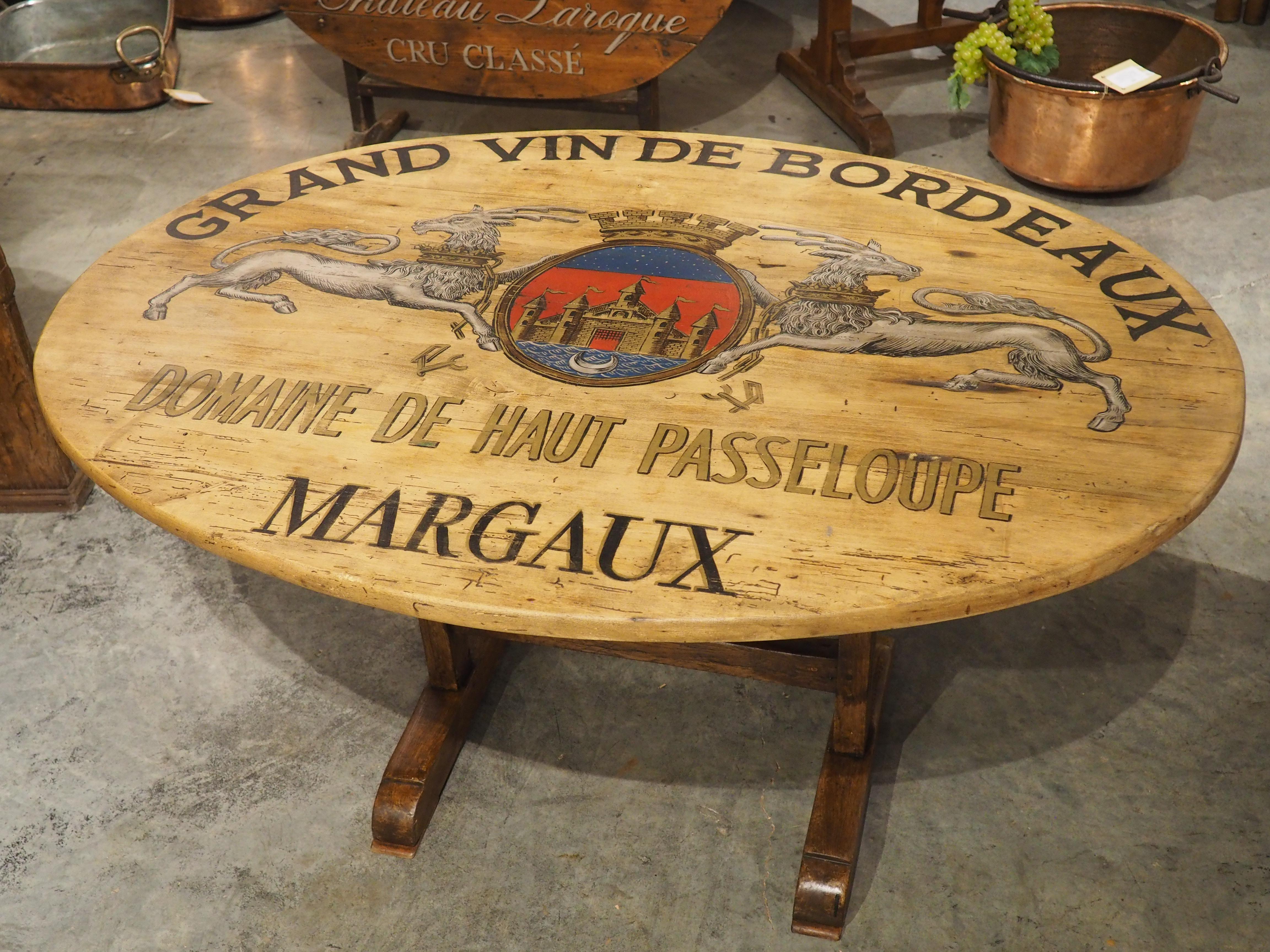 Antique French Wine Tasting Table, Grand Vin De Bordeaux Margaux, 19th Century In Good Condition In Dallas, TX