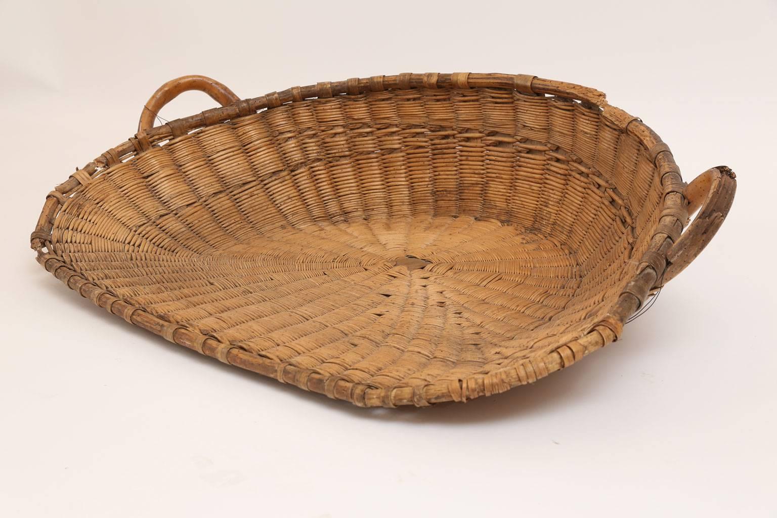 French vintage small wooden basket carpenter folk art handmade handyman's basket