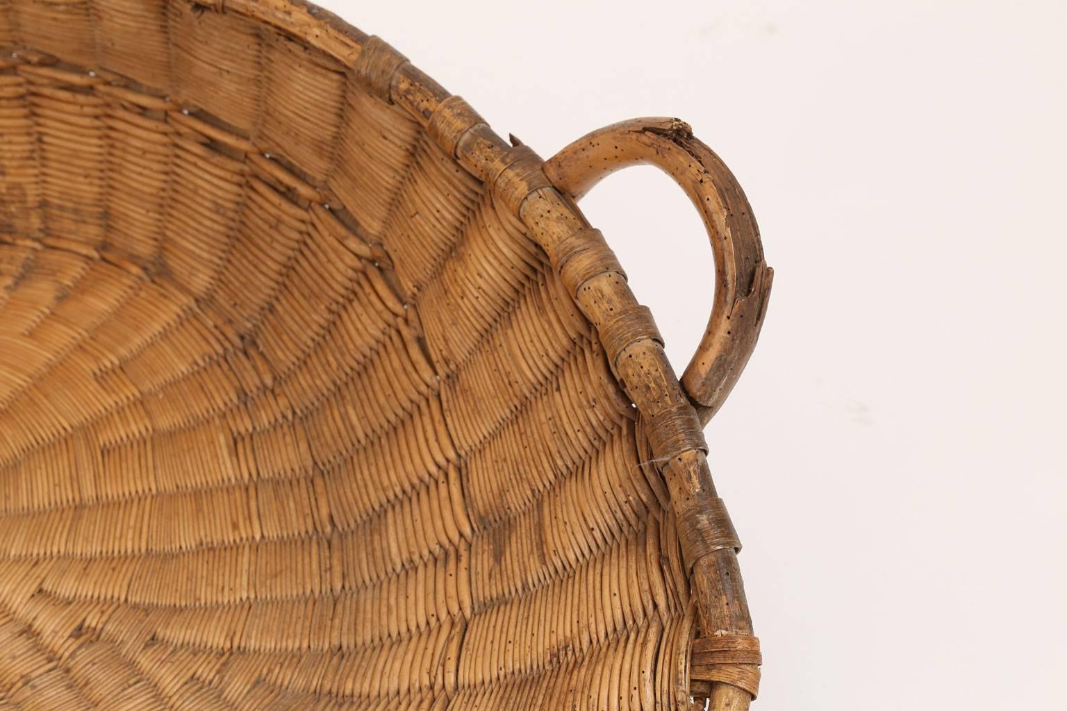 Hand-Carved Antique French Winnowing Basket