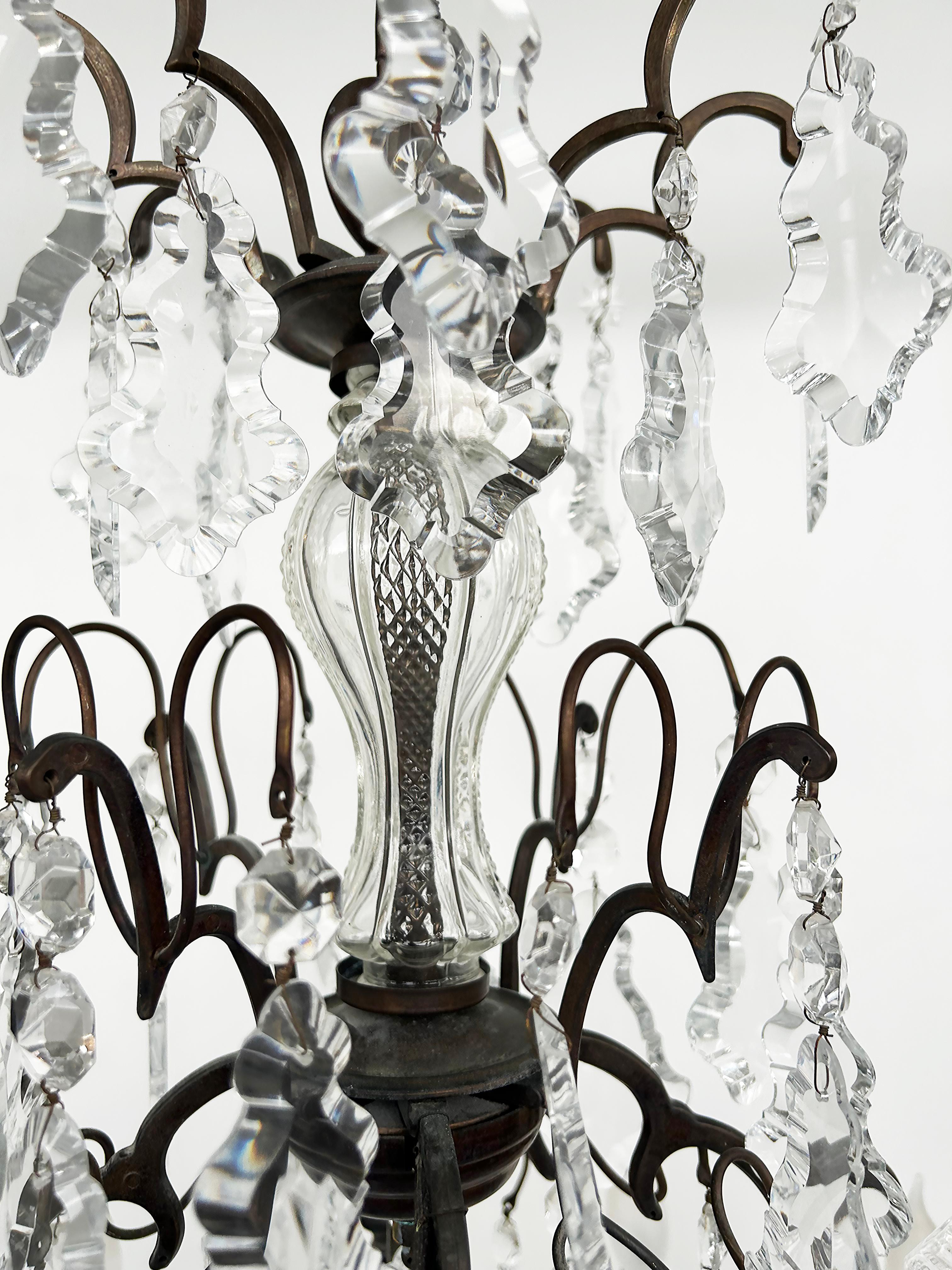 19th Century 19th-Century French Louis XV Style Bronze Chandelier with Cut Crystal For Sale