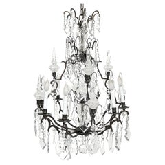 Antique 19th-Century French Louis XV Style Bronze Chandelier with Cut Crystal