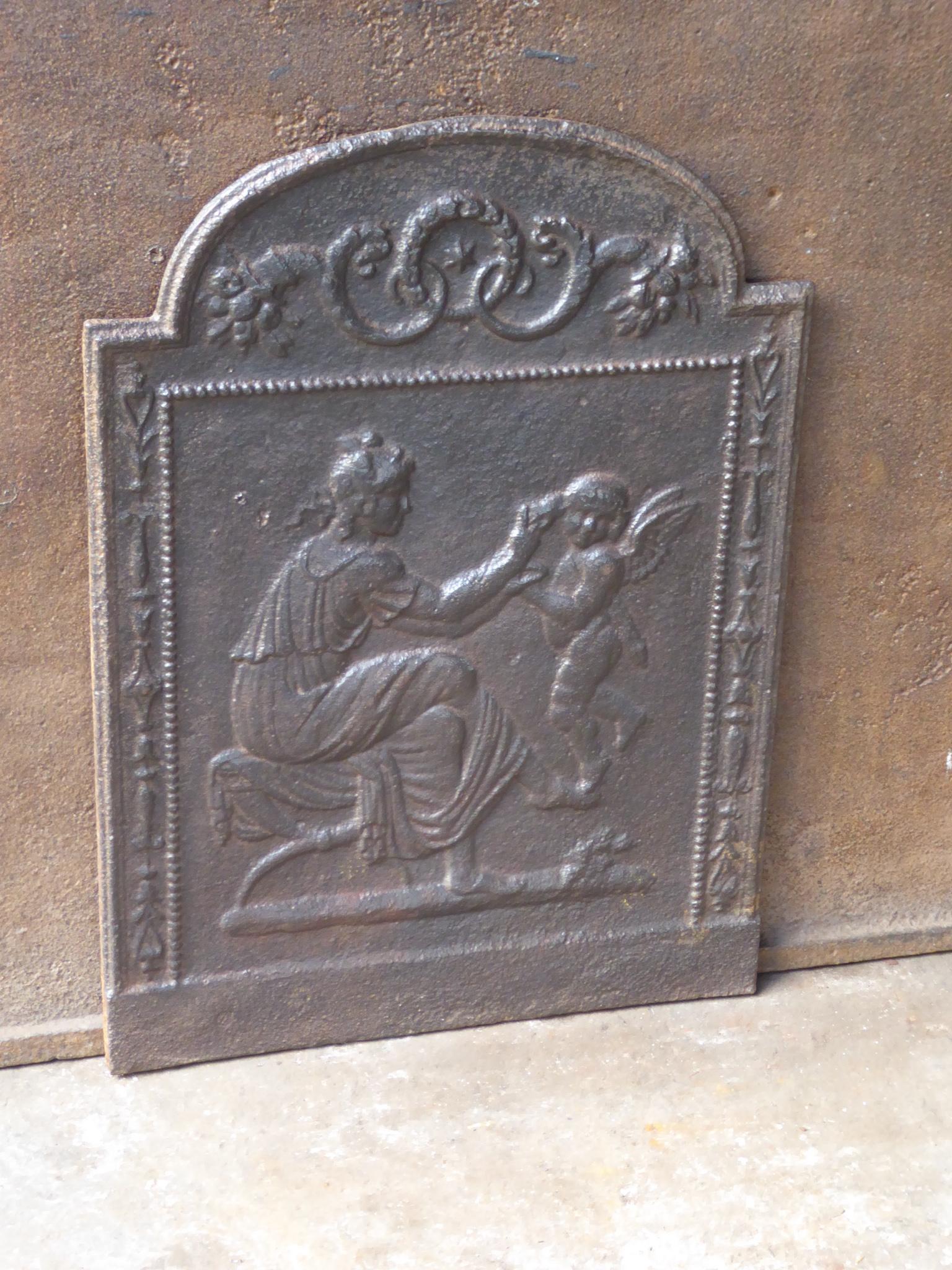 Antique French 'Woman with Cupid' Fireback / Backsplash, 18th-19th Century In Good Condition For Sale In Amerongen, NL