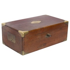 Antique French Wood and Brass Box with Key