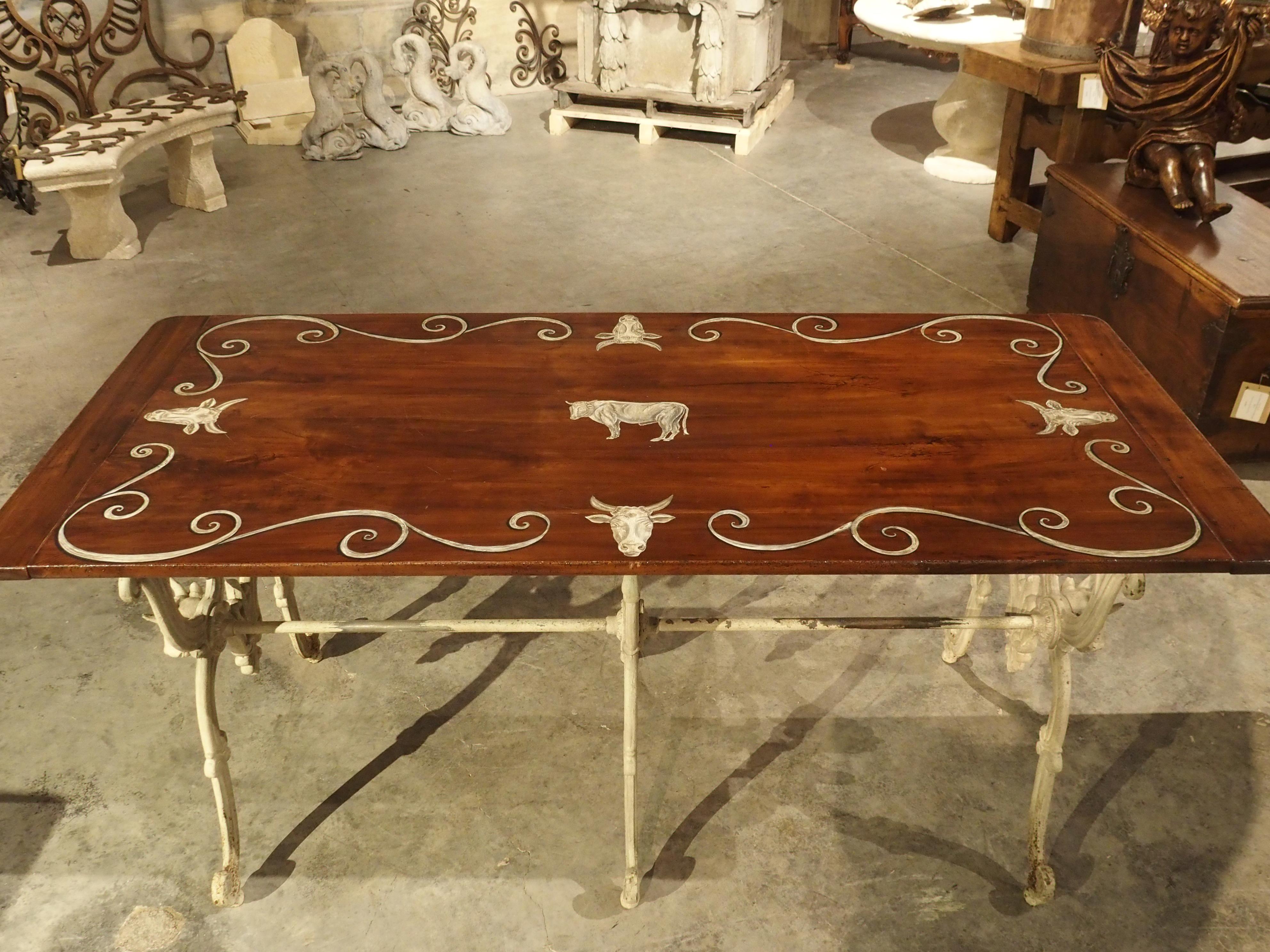French Provincial Antique French Wood and Iron Butchers Table, Late 19th Century