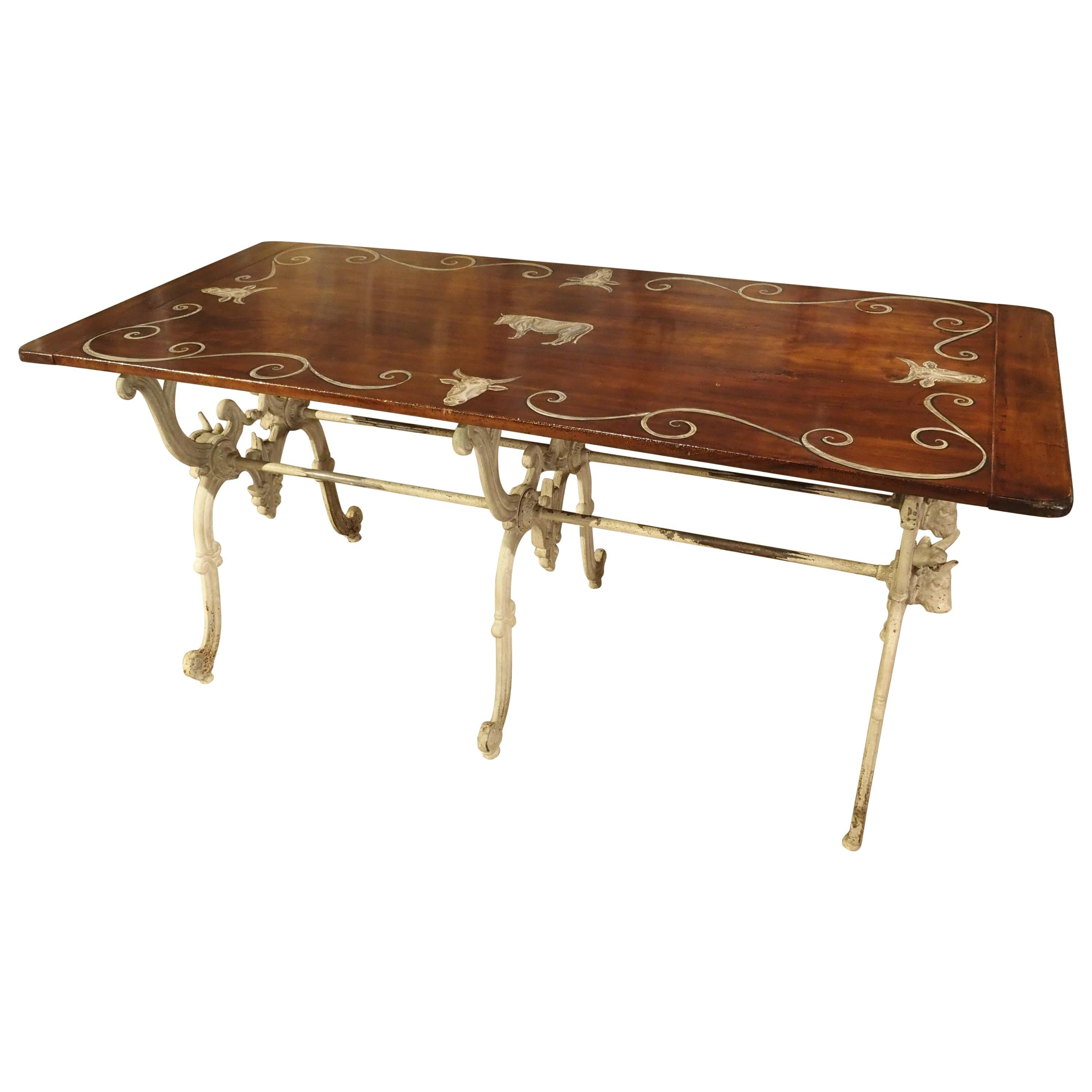 Antique French Wood and Iron Butchers Table, Late 19th Century