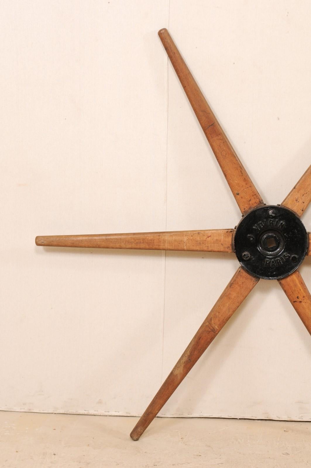 Metal Antique French Wood and Iron Industrial Wheel from the Early 20th Century