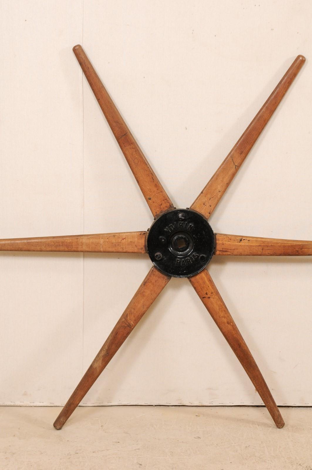 Antique French Wood and Iron Industrial Wheel from the Early 20th Century 1