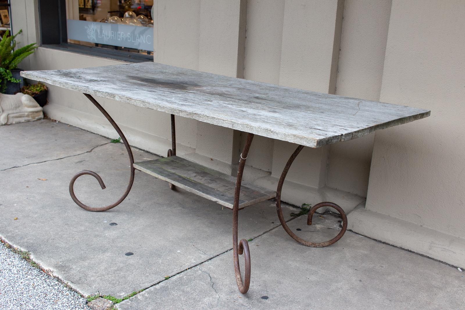 Antique French Wood and Iron Table from a Flower Shop in Paris In Distressed Condition In Houston, TX