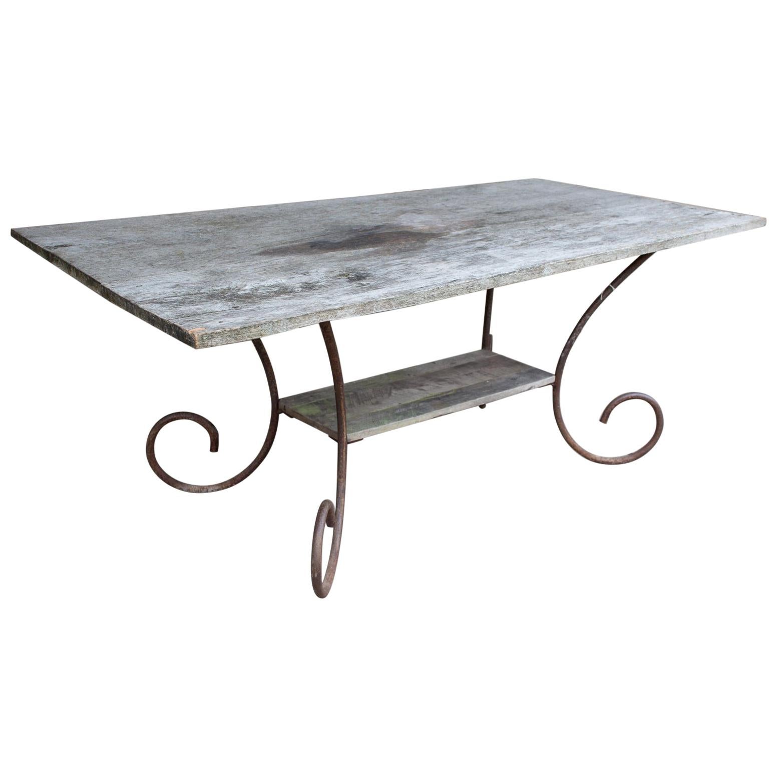 Antique French Wood and Iron Table from a Flower Shop in Paris