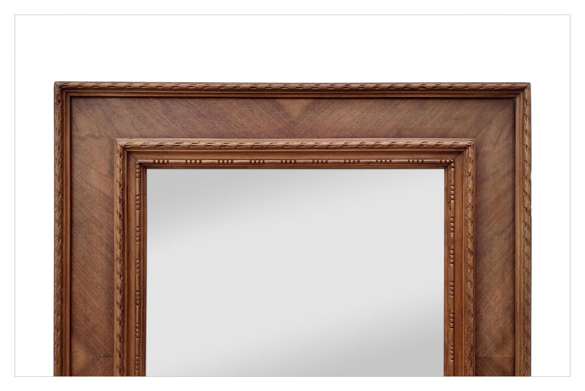 Carved Antique French Wood and Marquetry Mirror, circa 1940