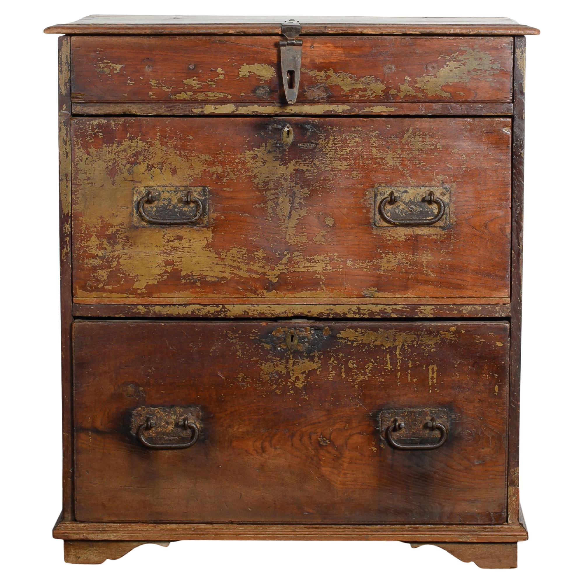 Antique French Wood Cabinet mit Lift Top