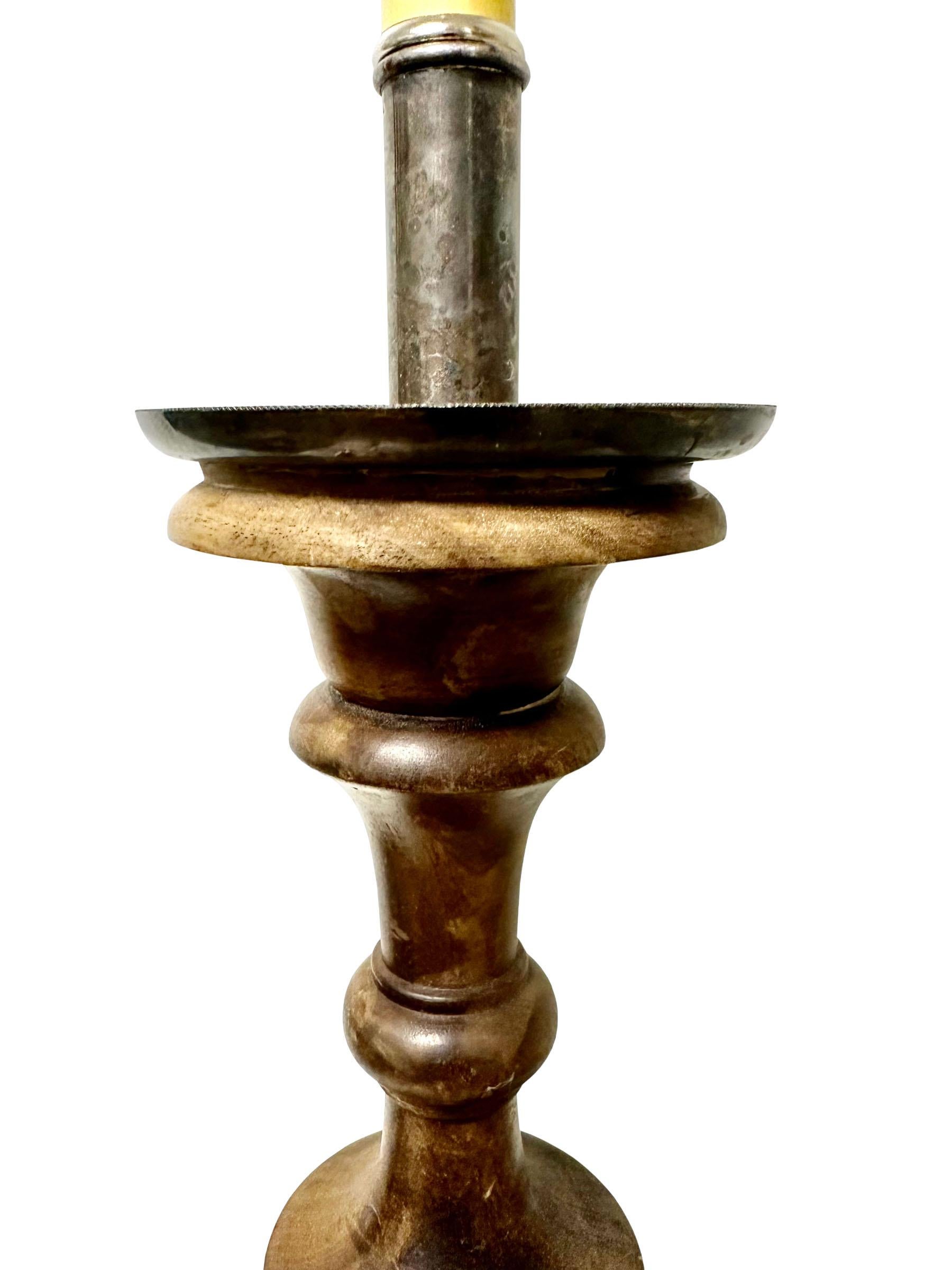 Antique French Wood Candlestick as a Lamp In Good Condition For Sale In Tampa, FL