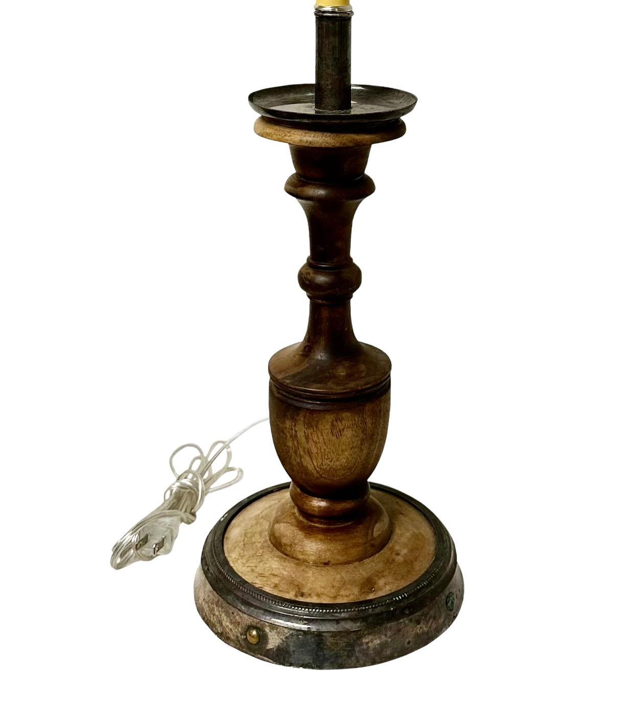 Late 19th Century Antique French Wood Candlestick as a Lamp For Sale