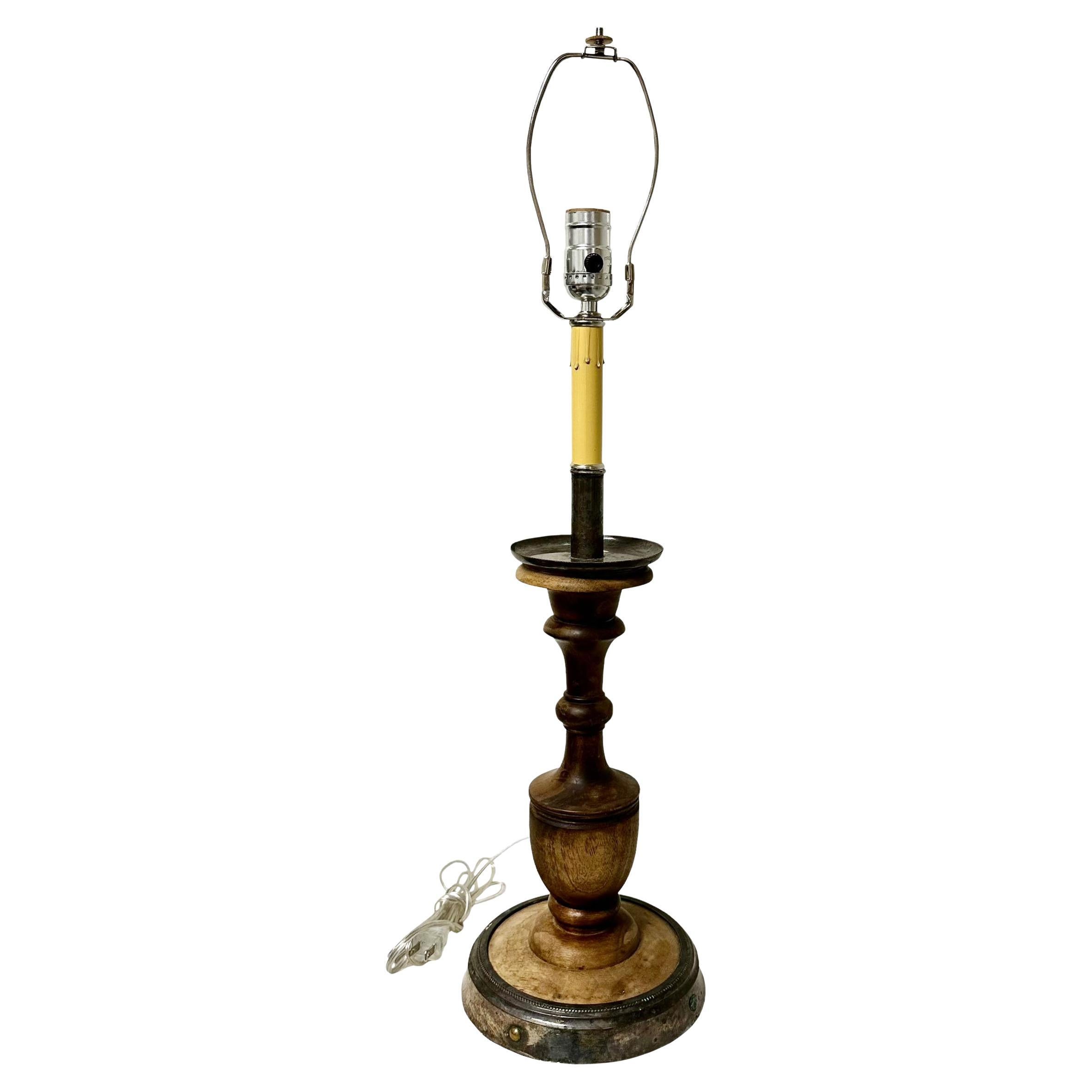 Antique French Wood Candlestick as a Lamp