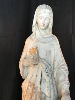 Antique French Wood Carved Madonna Statue