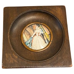 Antique French Wood Framed "Classical Scene" Miniature, 10.7cm x 10.7cm