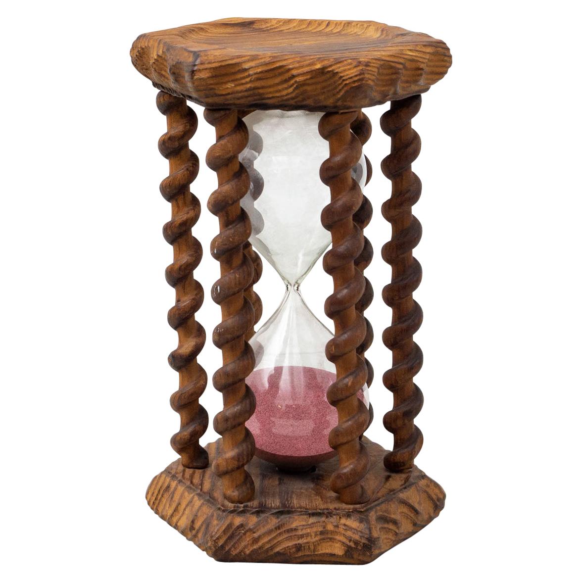 Antique French Wood Hourglass, circa 1940