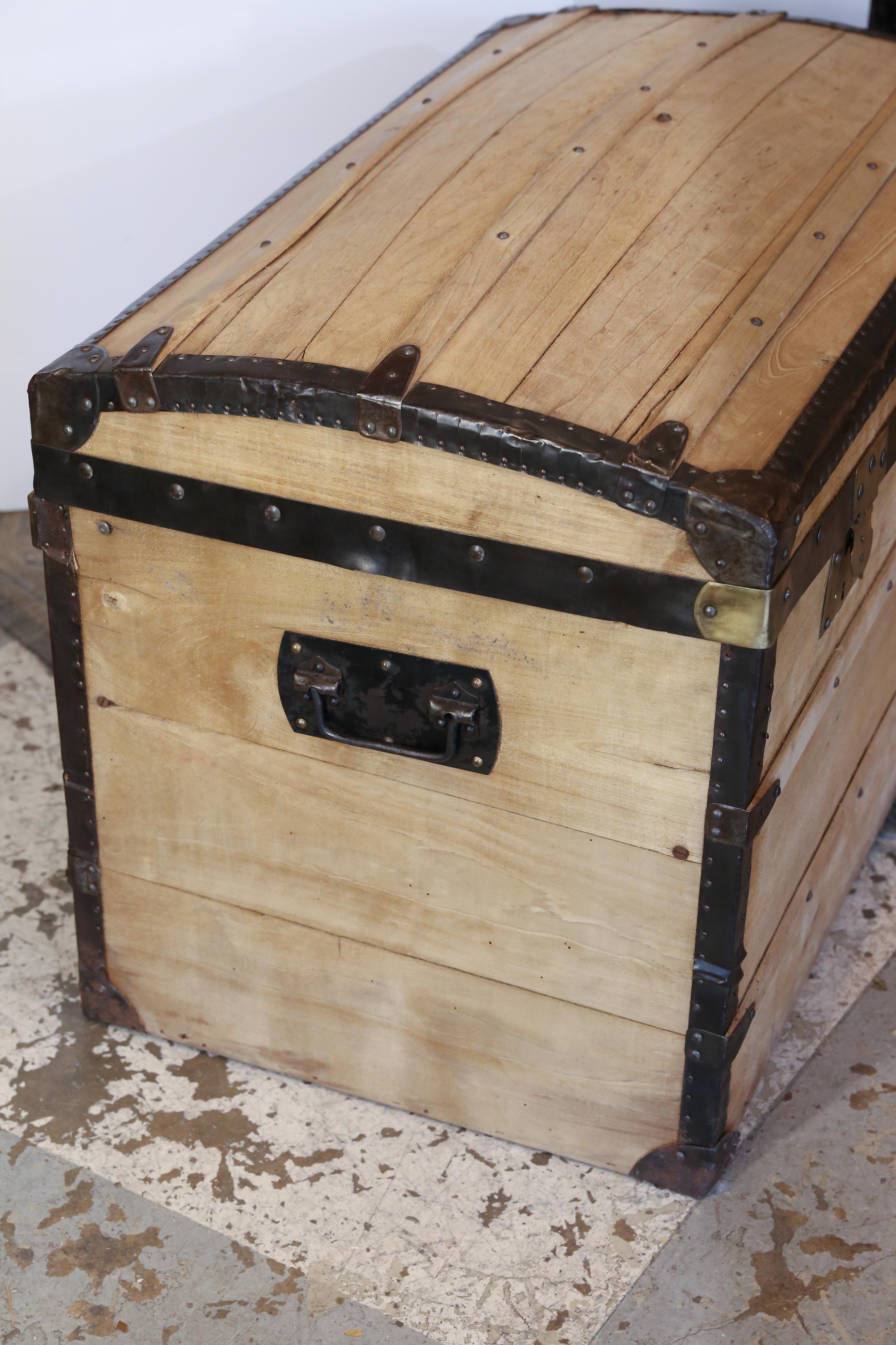 Antique French Wood and Iron Dome Top Trunk, circa 1900 3