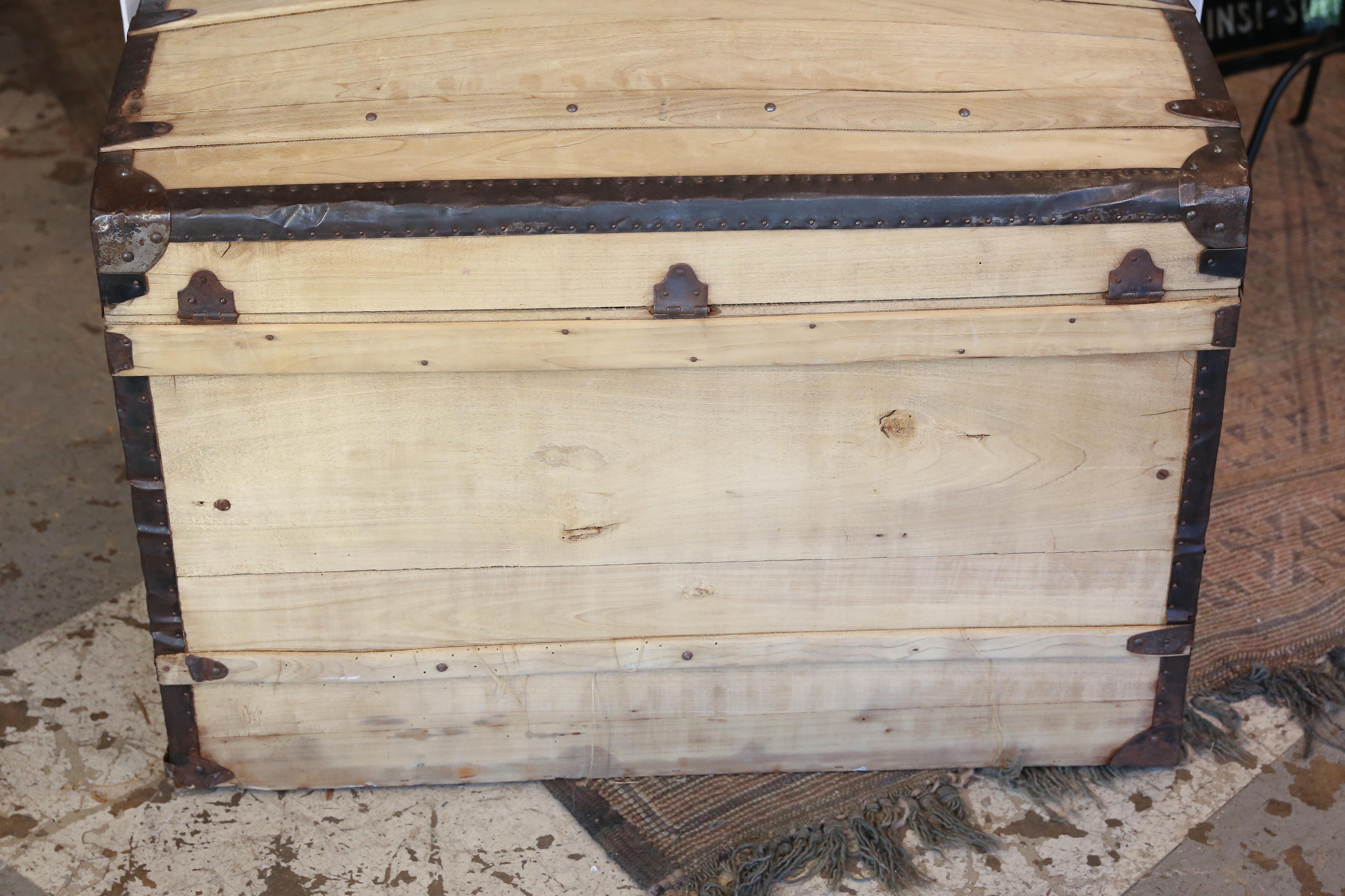 Antique French Wood and Iron Dome Top Trunk, circa 1900 4