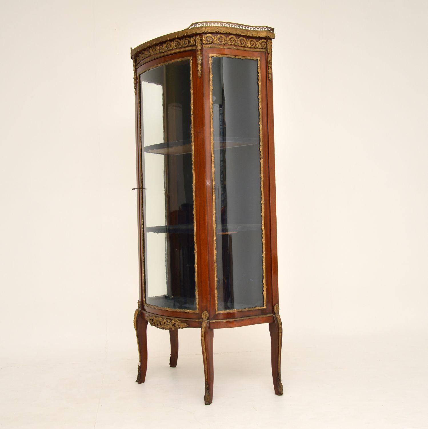Louis XV Antique French Wood & Marble Display Cabinet Vitrine