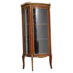Antique French Wood & Marble Display Cabinet Vitrine