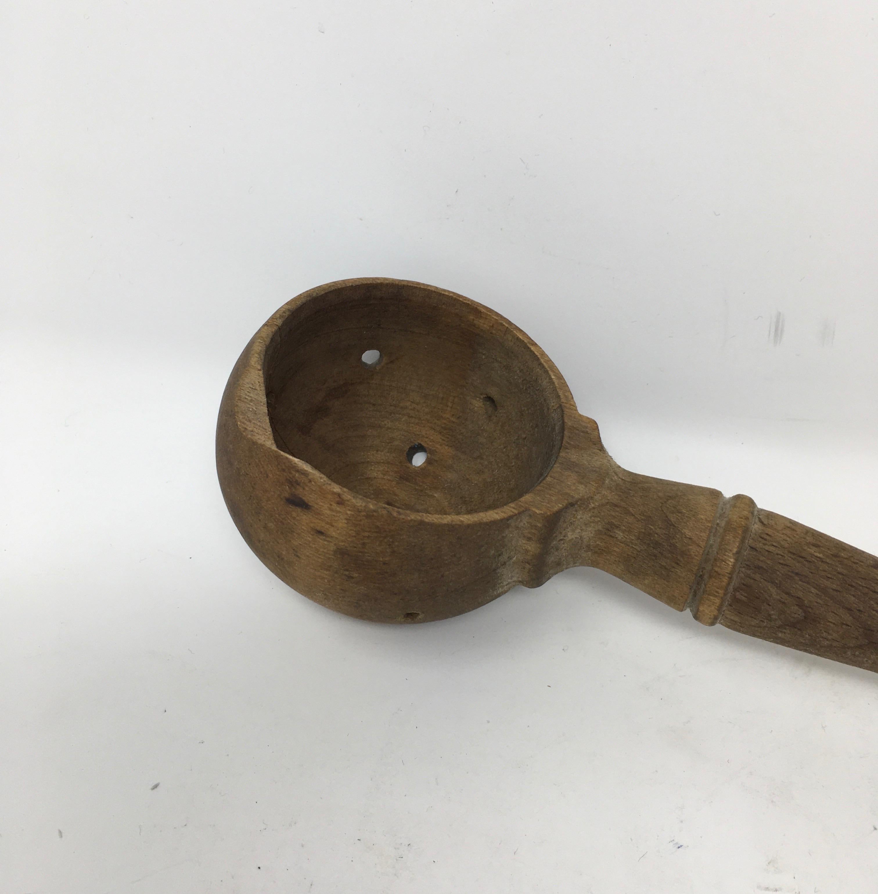 Antique French Wood Olive Spoon In Good Condition In Houston, TX