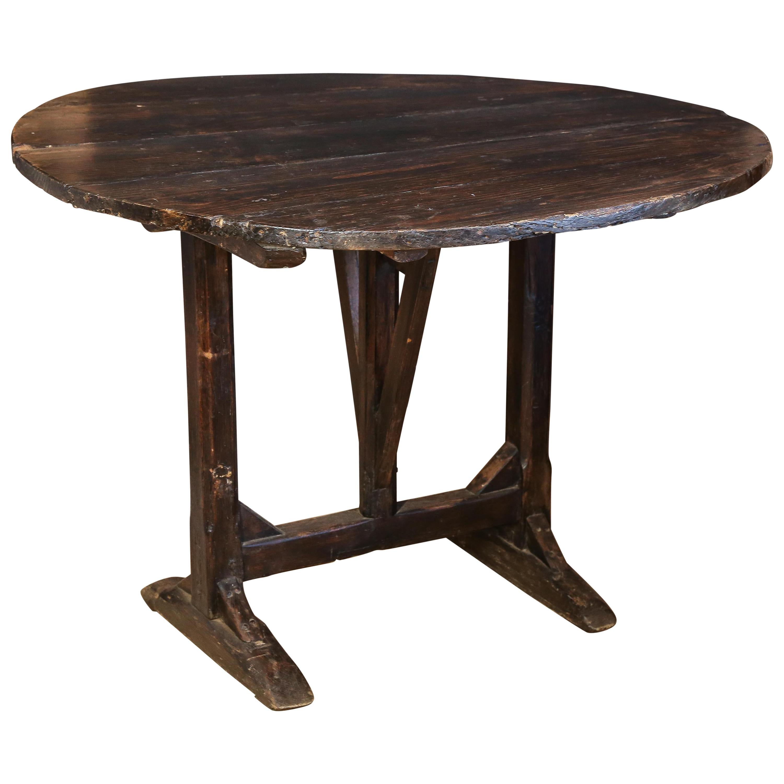 Antique French Wood Tilt-Top Vineyard Harvest Table