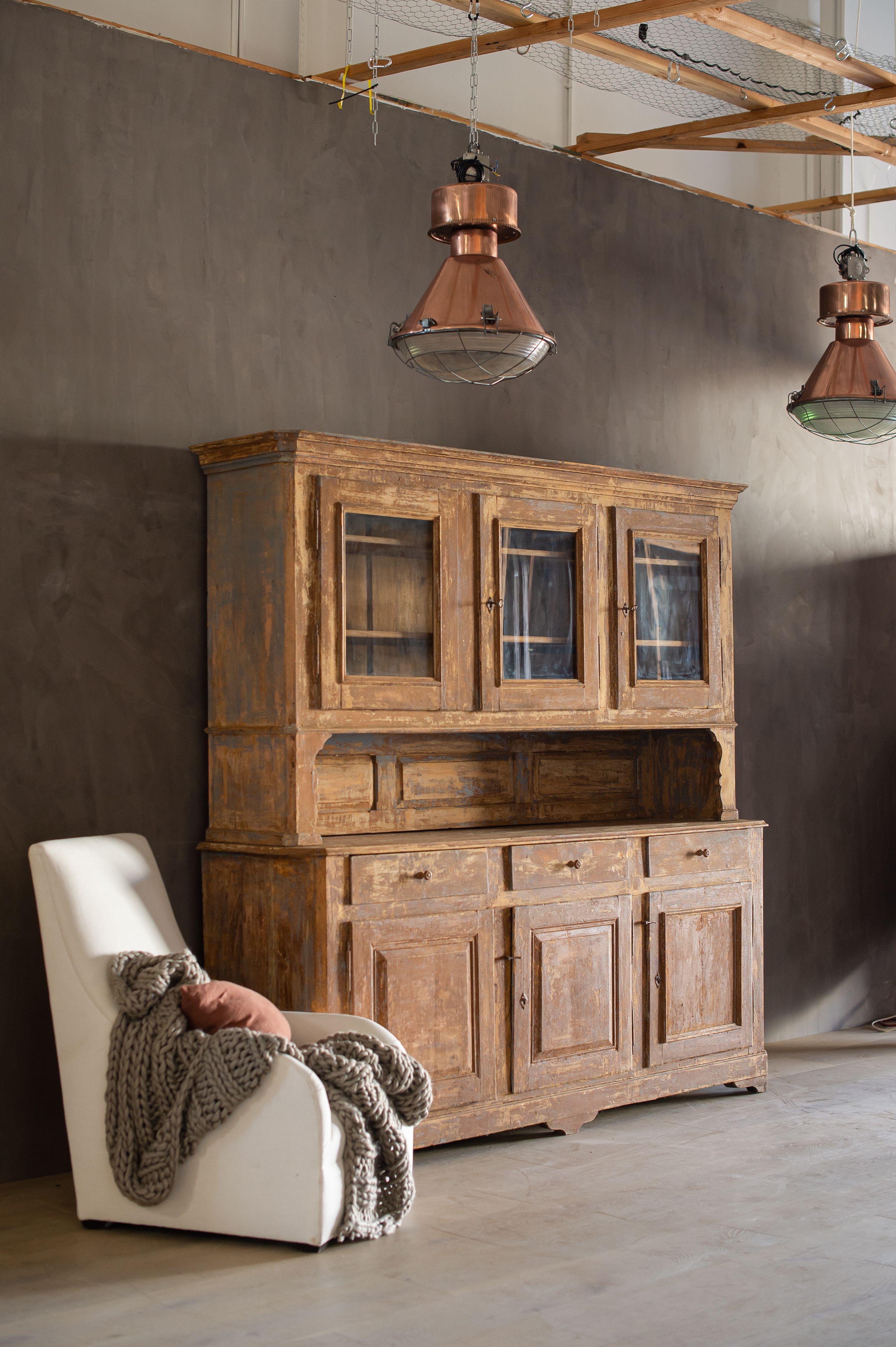 20th Century Antique French Wood Two-Piece Cabinet For Sale