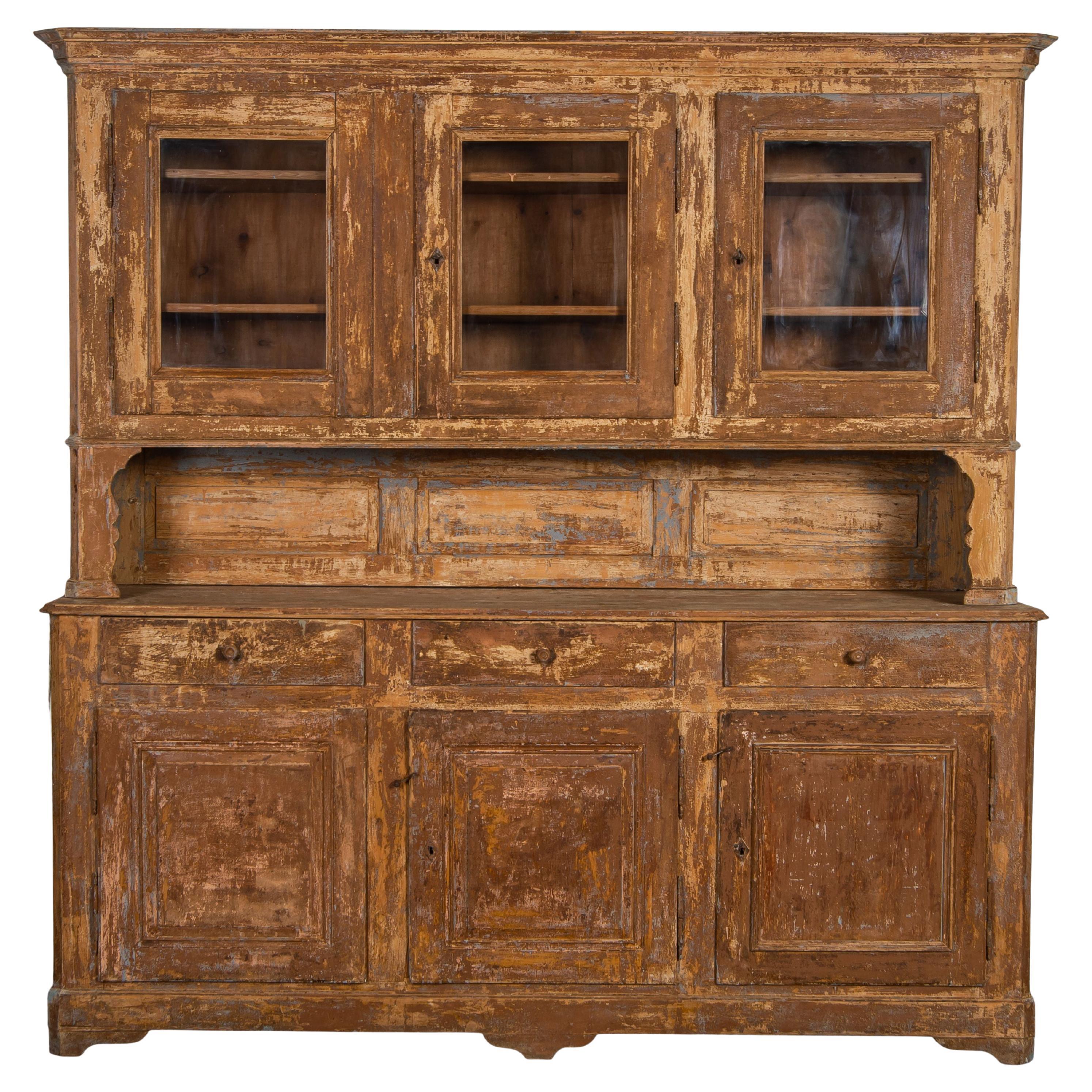 Antique French Wood Two-Piece Cabinet