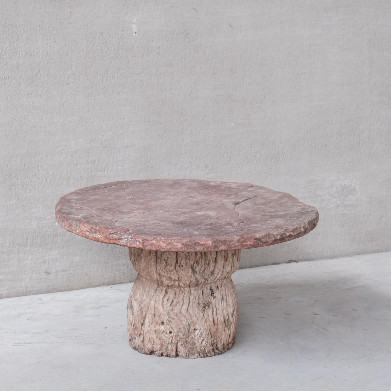 Antique French Wooden and Stone Primitive Coffee Table In Good Condition In London, GB
