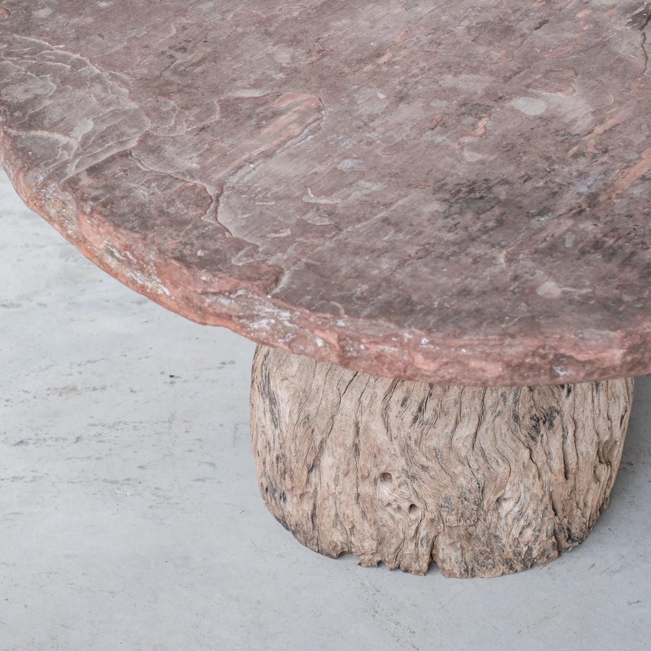Early 20th Century Antique French Wooden and Stone Primitive Coffee Table