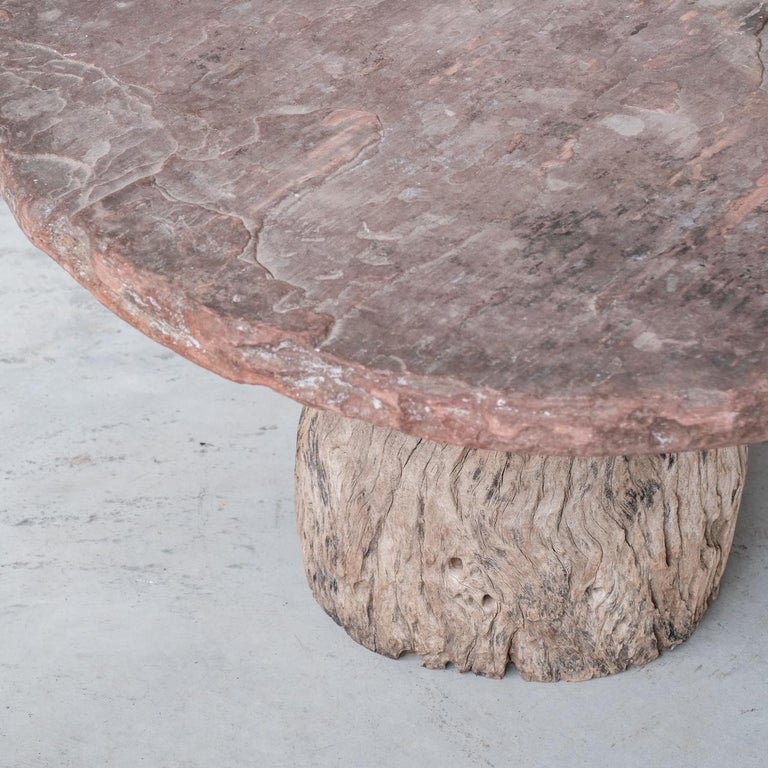 Early 20th Century Antique French Wooden and Stone Primitive Coffee Table For Sale