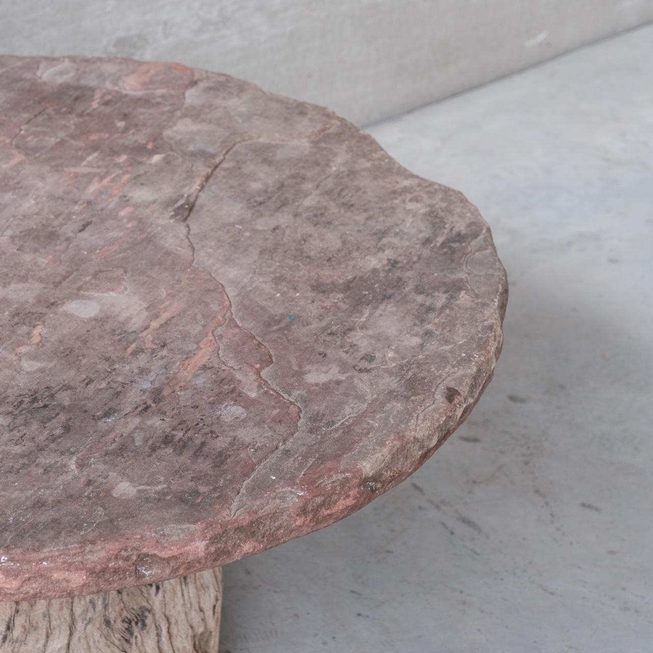 Antique French Wooden and Stone Primitive Coffee Table 1
