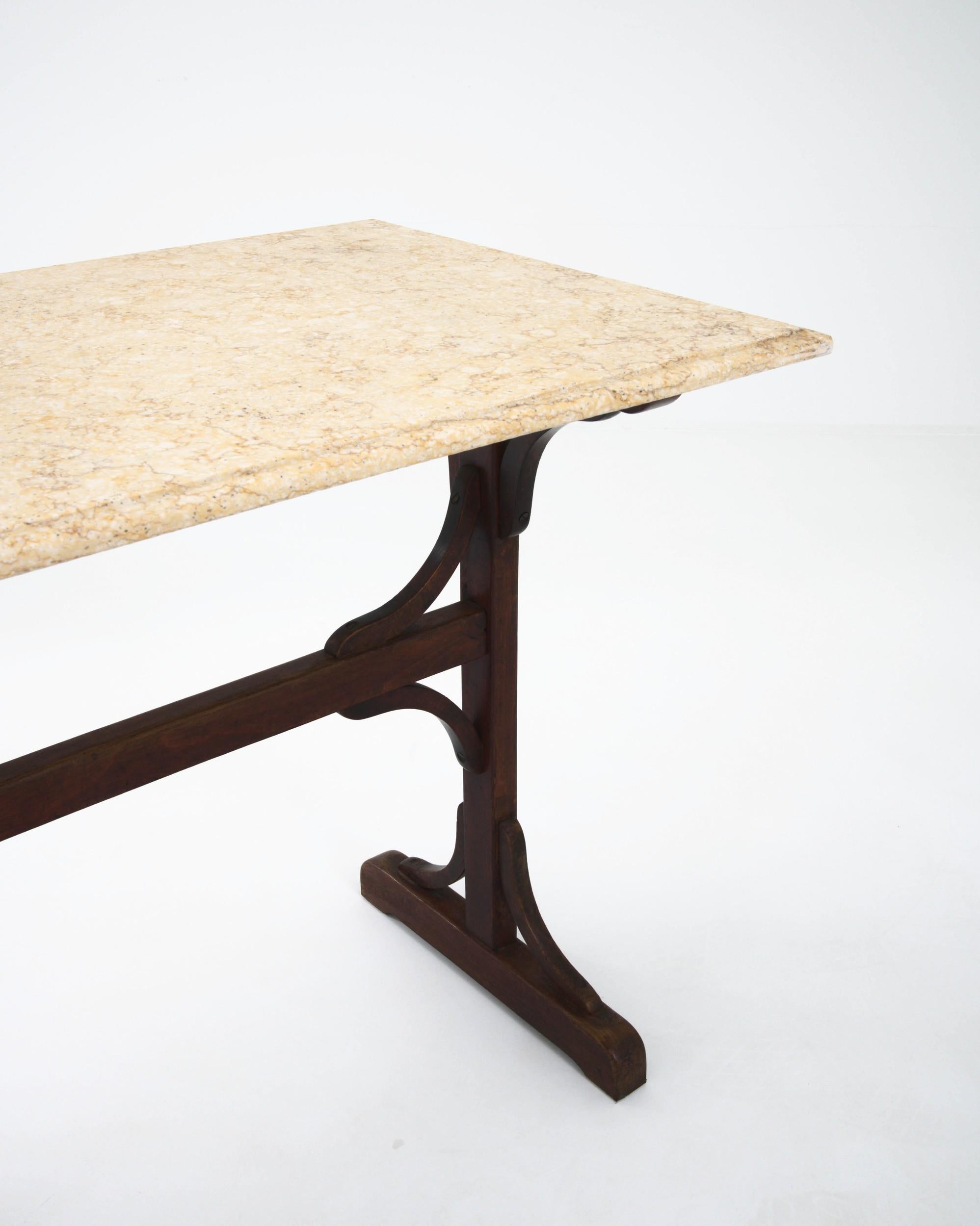 Antique French Wooden Bistro Table with Marble Top For Sale 3