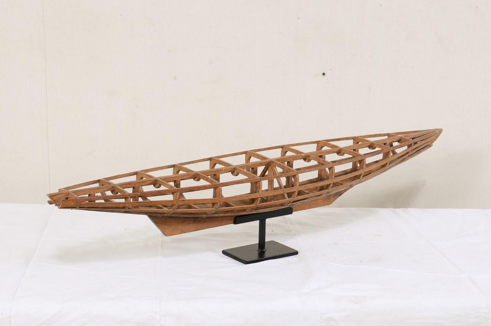 Antique French Wooden Boat Model on Custom Stand, Turn of the Century 5