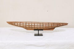 Antique French Wooden Boat Model on Custom Stand, Turn of the Century