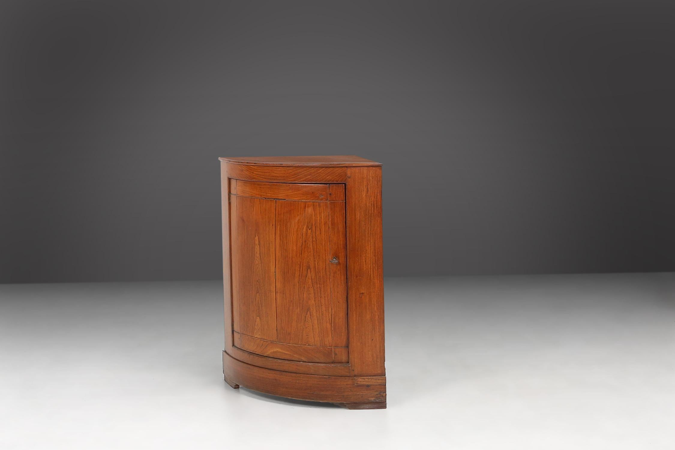 Rustic Antique French wooden bow front corner cabinet, ca. 1850 For Sale