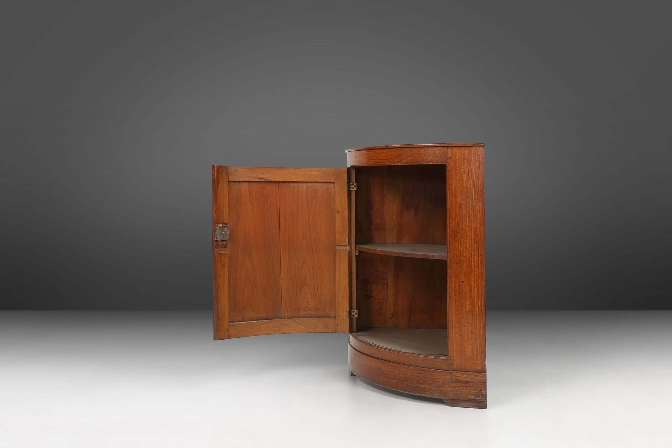 Mid-19th Century Antique French wooden bow front corner cabinet, ca. 1850 For Sale