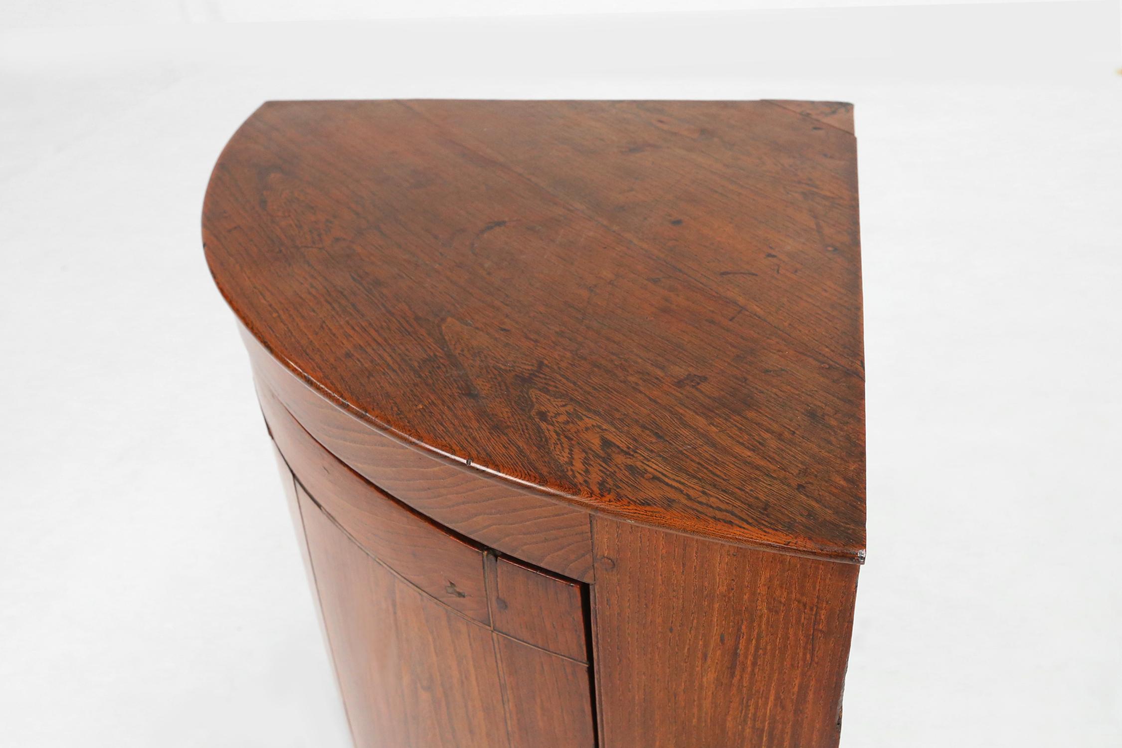 Antique French wooden bow front corner cabinet, ca. 1850 2