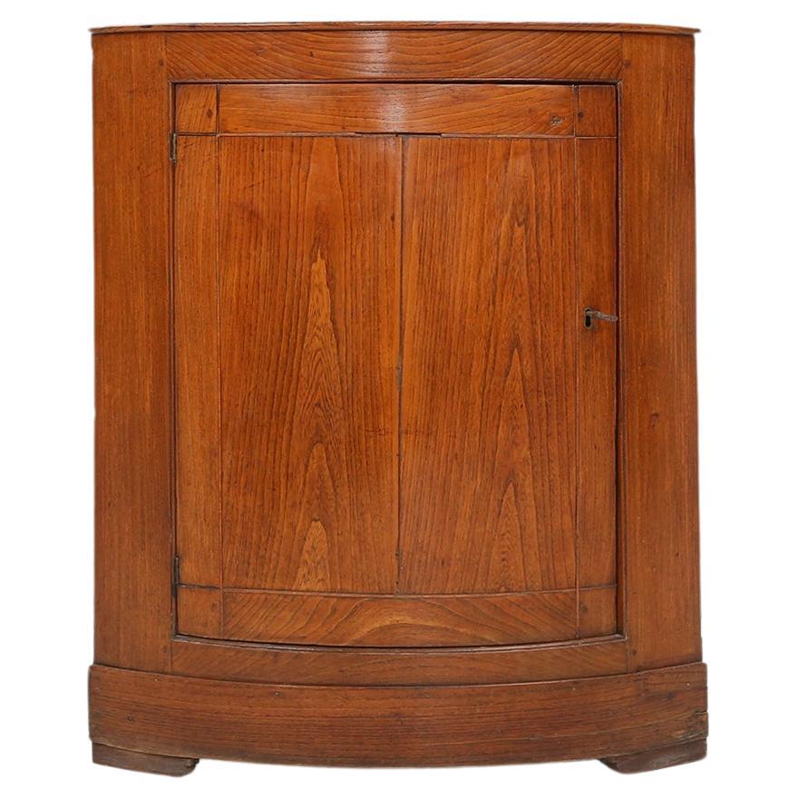 Antique French wooden bow front corner cabinet, ca. 1850 For Sale