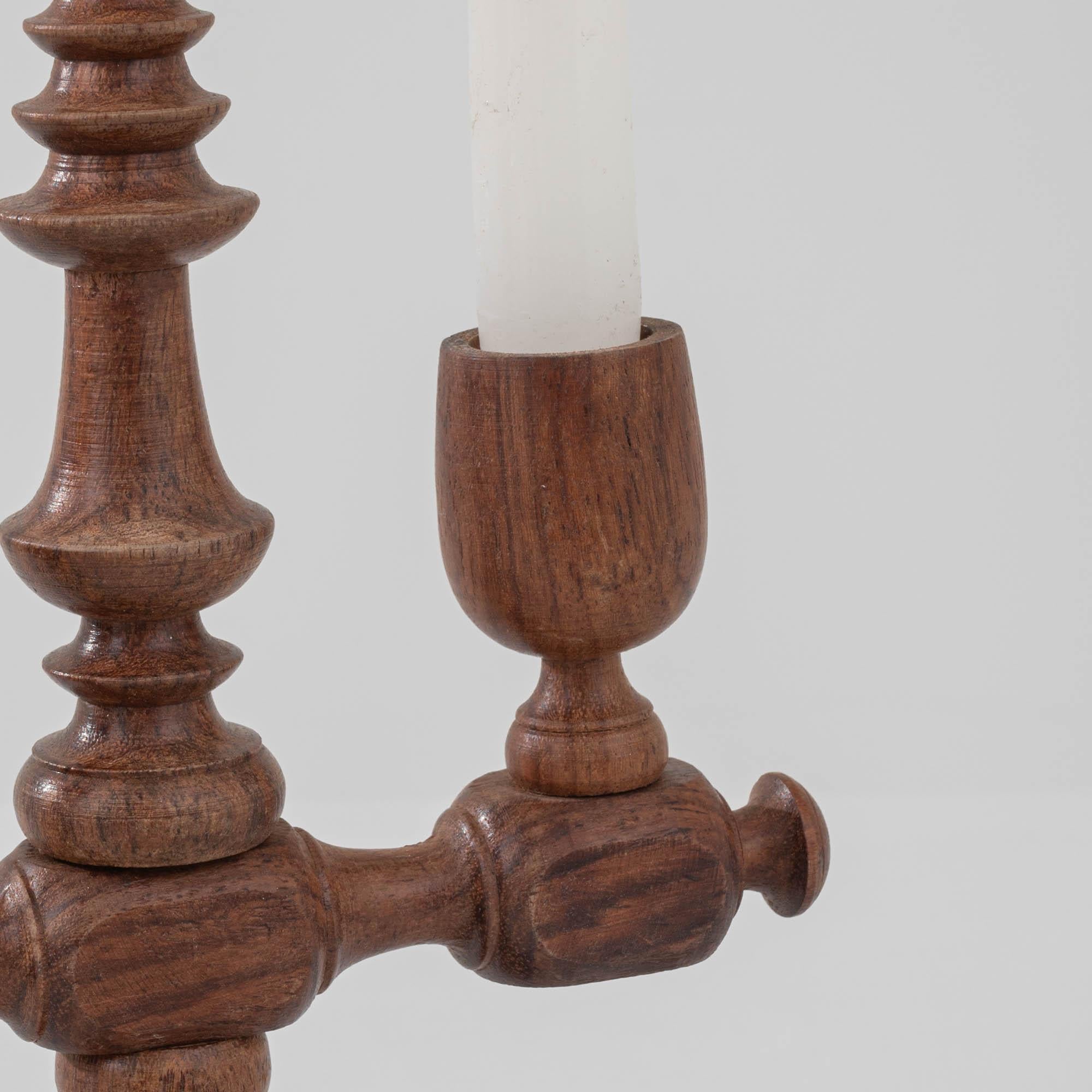Antique French Wooden Candlestick For Sale 5