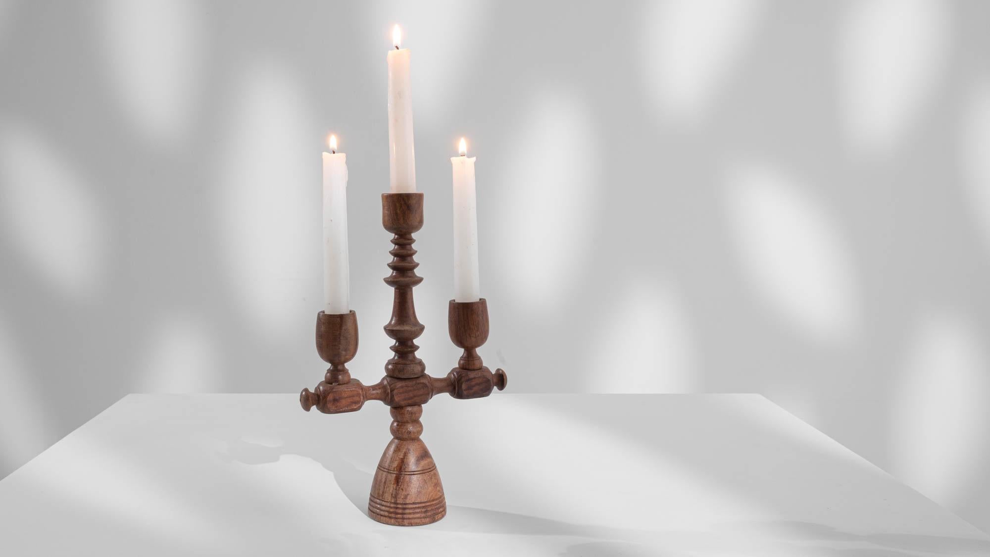 Antique French Wooden Candlestick For Sale 4