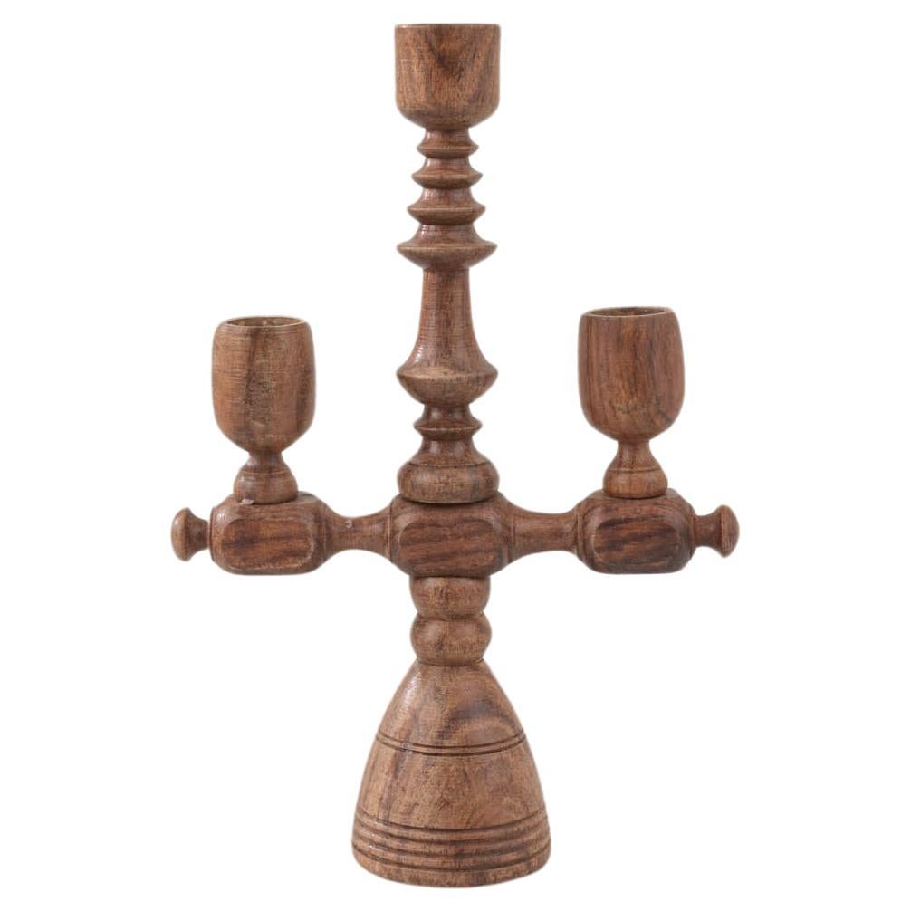 Antique French Wooden Candlestick For Sale