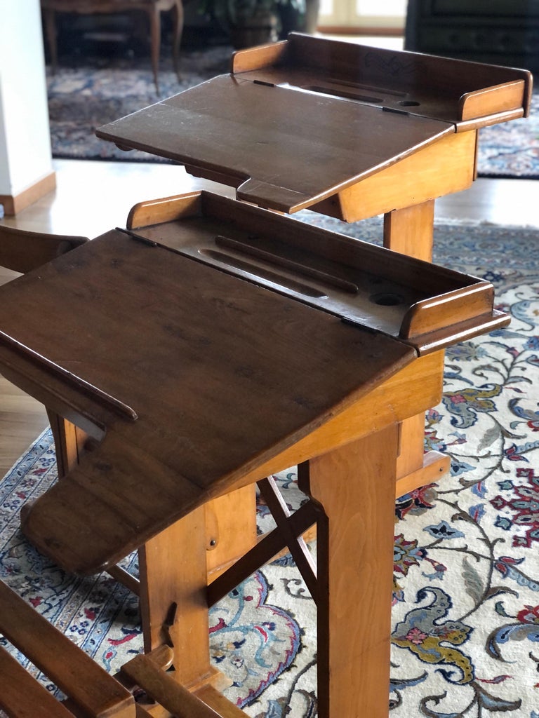 Antique French Wooden Children's Writing Tables Desks and Adjustable ...