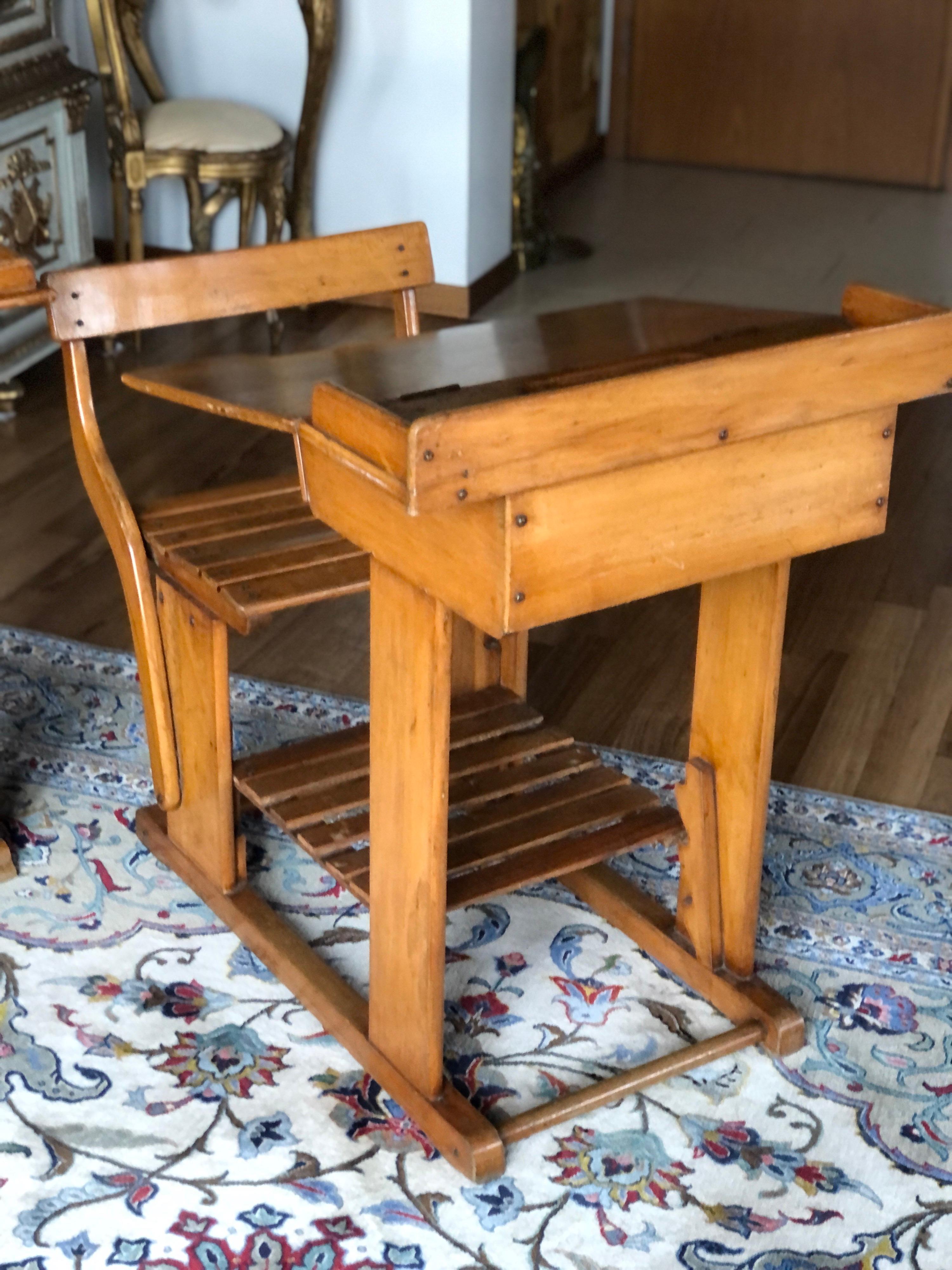 Antique French Wooden Children's Writing Tables Desks and Adjustable Seats In Good Condition For Sale In Sofia, BG