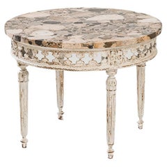 Antique French Wooden Coffee Table with Marble Top
