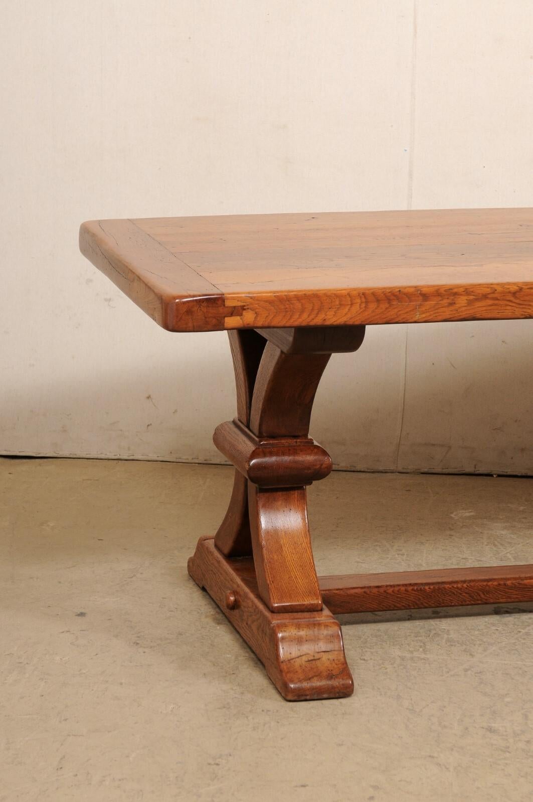 Antique French Wooden Dining Table w/Nicely Carved Trestle Legs, 7+ Ft Long In Good Condition For Sale In Atlanta, GA