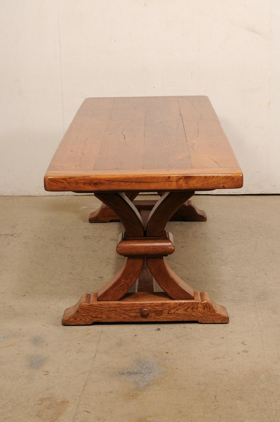 Fruitwood Antique French Wooden Dining Table w/Nicely Carved Trestle Legs, 7+ Ft Long For Sale